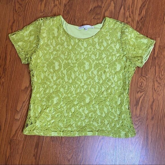 Lovers + Friends Light Lime Green Lace Top Large - Picture 1 of 4
